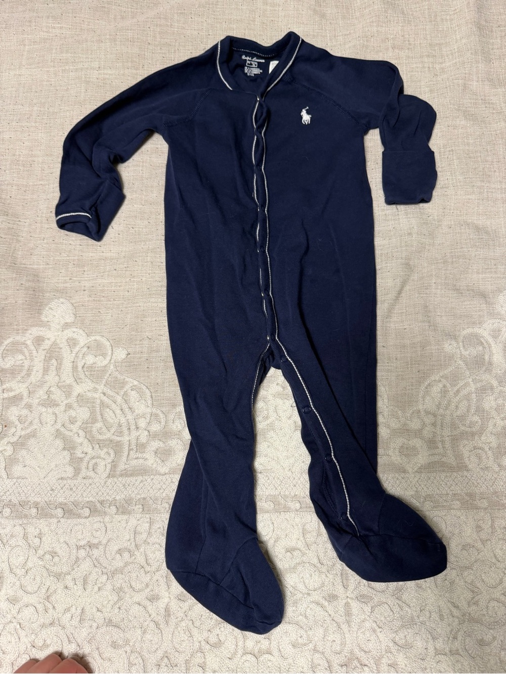 Ralph Lauren Navy Blue Footed One-Piece with Pony Embroidery